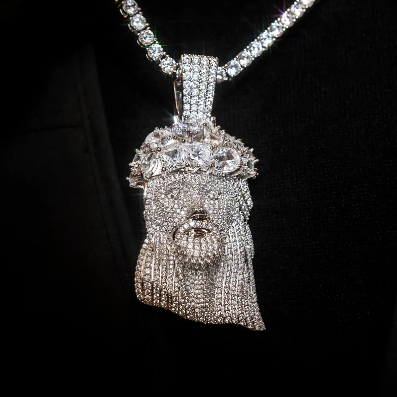 Shop Stylish Jewelry Now And Save Big Large Diamond Jesus Head Pendant in White Gold