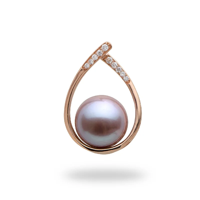 Lilac Freshwater Pearl Pendant in Rose Gold with Diamonds - 10-11mm