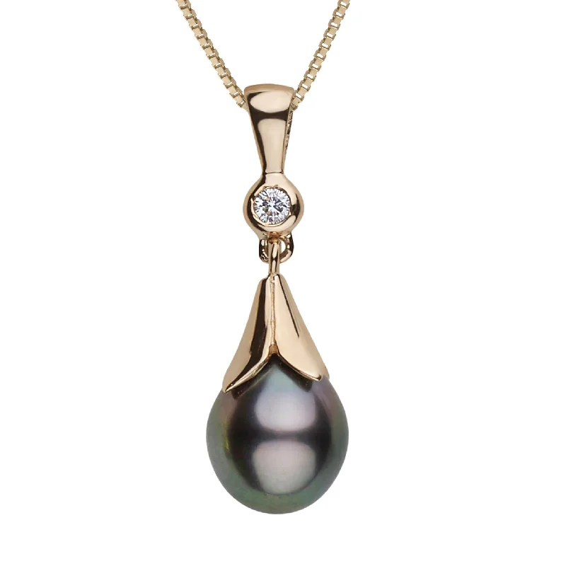 Shop Fine Jewelry With Exclusive Savings Lilium Collection 9.0-10.0 mm Tahitian Drop Pearl and Diamond Pendant