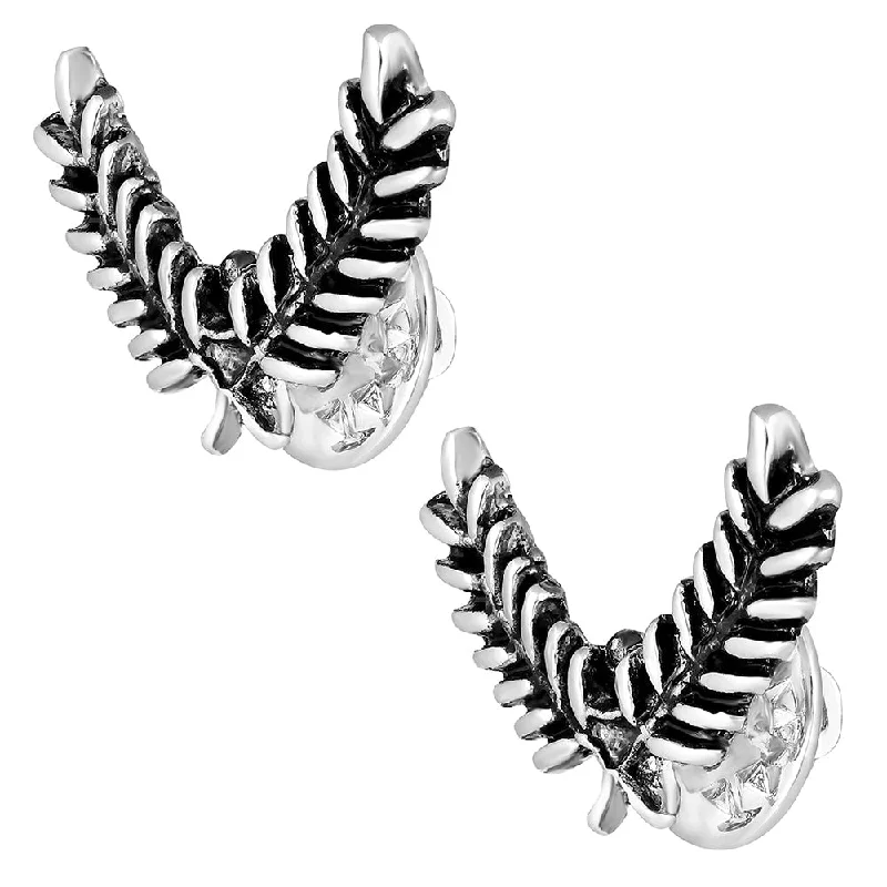 Mahi Antique / Oxidised Rhodium Plated Cross Leaves Collar Pins Set for Men (CP1101104R)