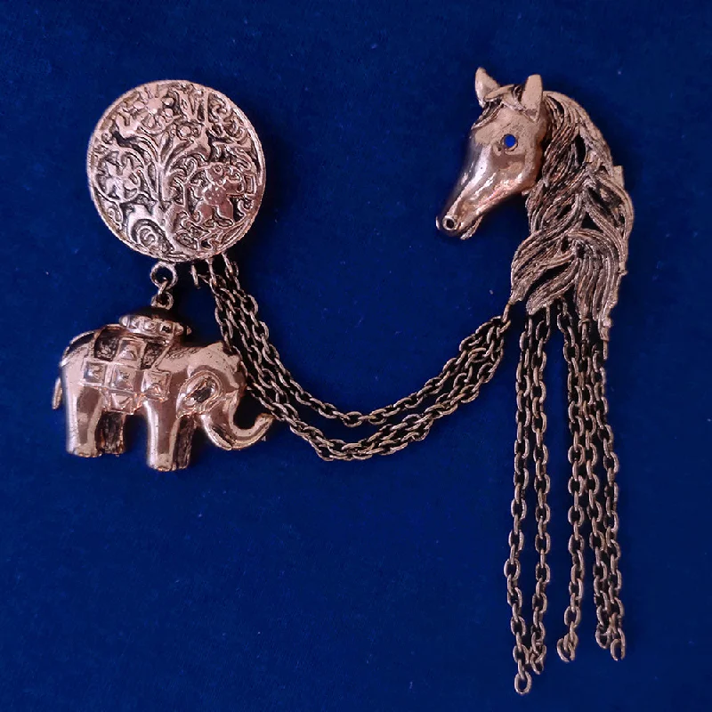 Jewelry Sale Alert – Shop Timeless Elegance Today Mahi Antique Rosegold Plated Baby Elaphant and Horse Face Shaped Floral Brooch Pin with Chain for Men (BP1101093Z)