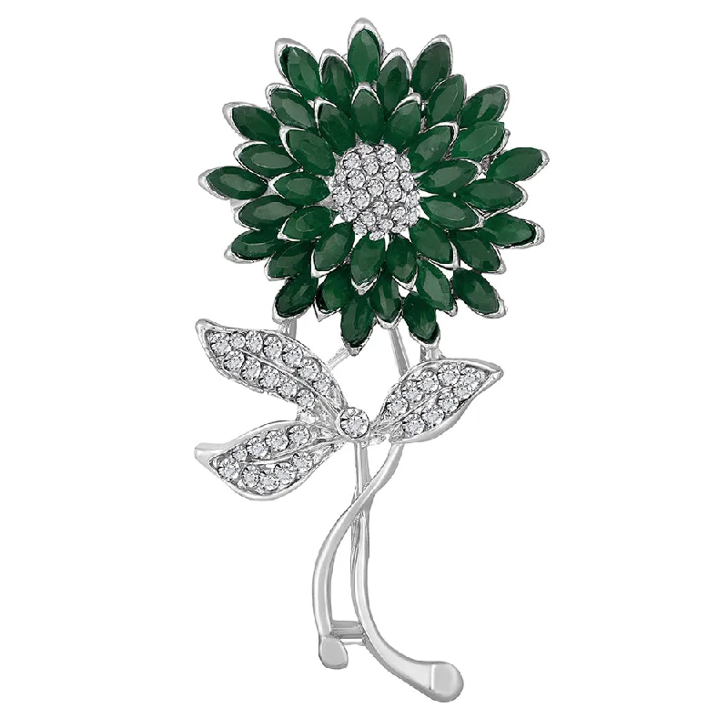 Mahi Green and White Crystals Sunflower Brooch / Lapel Pin for Women (BP1101085RGre)