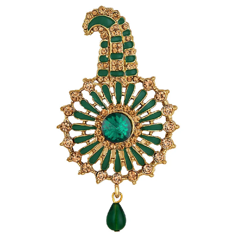 Mahi Meekari Work Green and Brown Crystals Floral Kalangi Brooch for Groom / Men (KL1001011G)