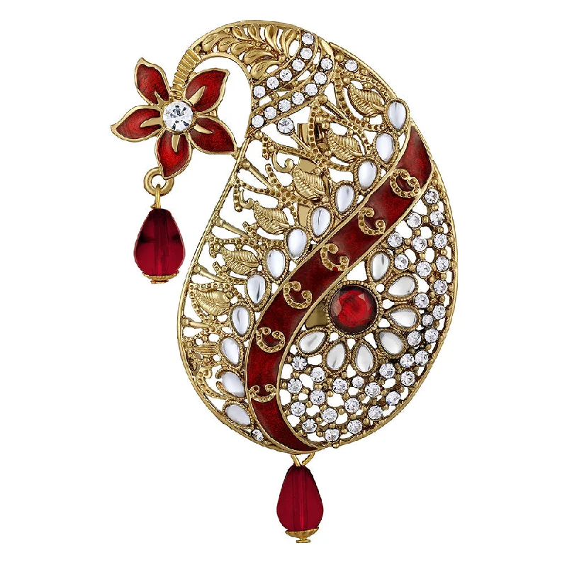 Mahi Red and White Crystals Floral Kalangi Brooch for Groom / Men (KL1001009G)