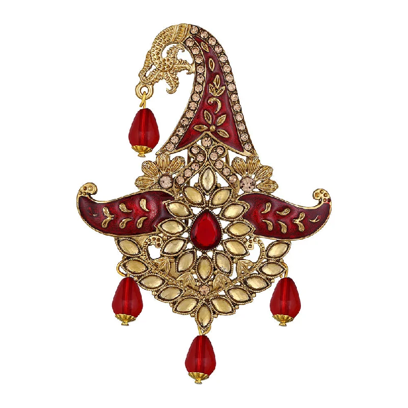 Mahi Red and White Crystals Kalangi Brooch for Groom / Men (KL1001010G)