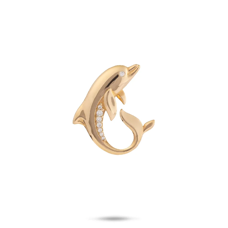 Ocean Dance Dolphin Pendant in Gold with Diamonds - 22mm