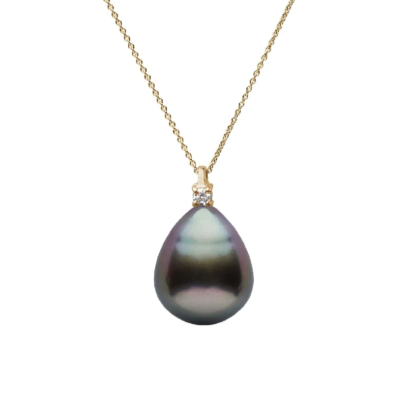 Stunning Statement Jewelry, Unbeatable Discounts Promise Collection 9.0-10.0 mm Drop Tahitian Pearl and Diamond Adjustable Chain Pendant