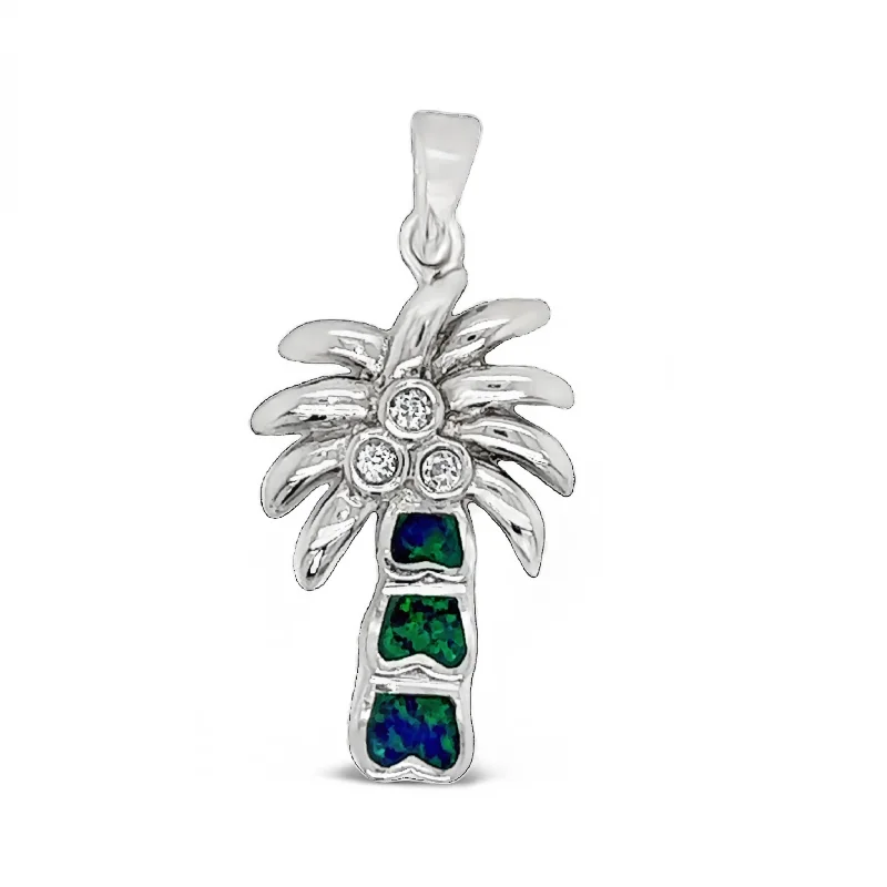 Silver Palm Tree Pendant with Inlay