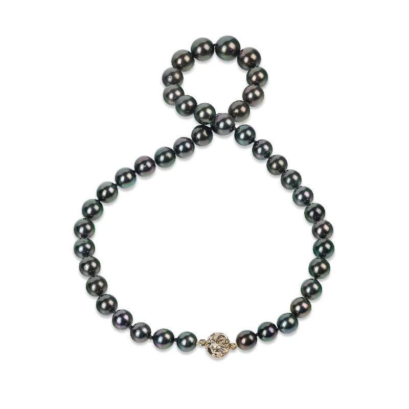 18-20" Tahitian Black Pearl Strand with Magnetic Gold Clasp - 8-12mm