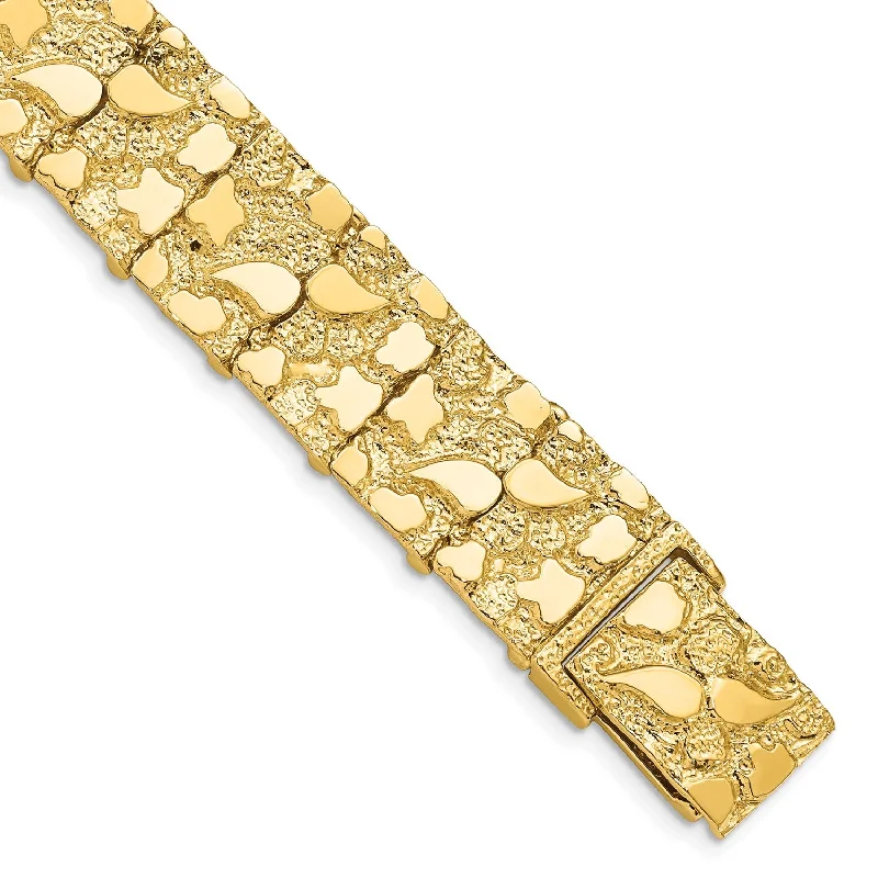 Discounted Luxury Jewelry – Shine Without The Splurge 14KT Yellow Gold 8-inch 15MM Nugget Bracelet