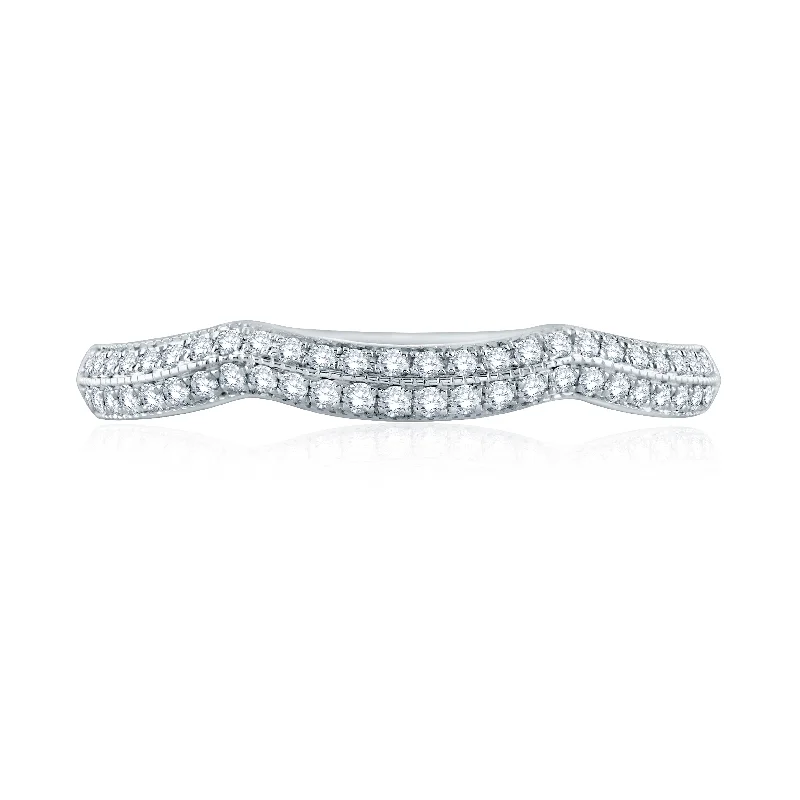 High-End Sparkle, Low-End Prices – Shop Now A.Jaffe Contoured Two Row Pavé Diamond Quilted Wedding Band MR2038Q/22