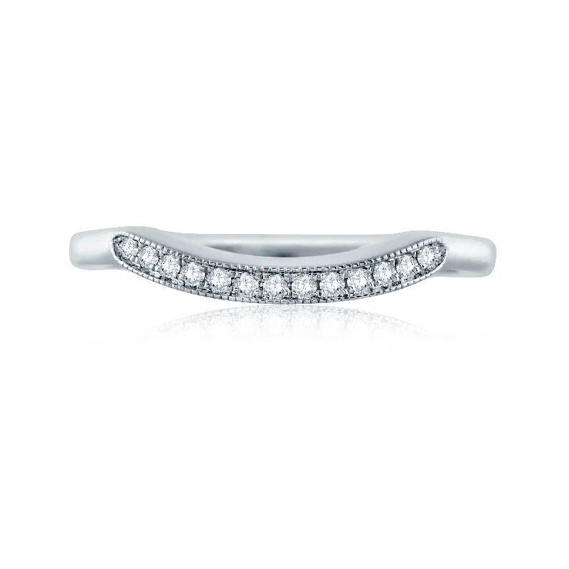 Trendy Minimalist Jewelry For Everyday Wear A.Jaffe Milgrain Contoured Pavé Diamond Wedding Band MR1754/08