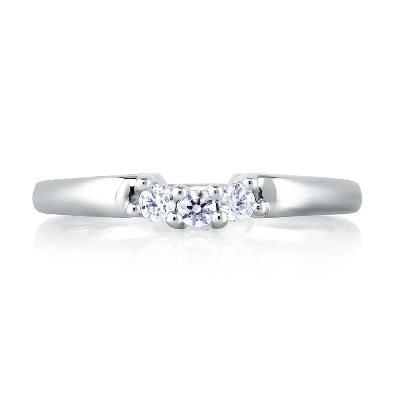 Luxury Jewelry At Unbeatable Discounts A.Jaffe Signature Three Stone with Scroll Motif Diamond Wedding Band MRS237/25