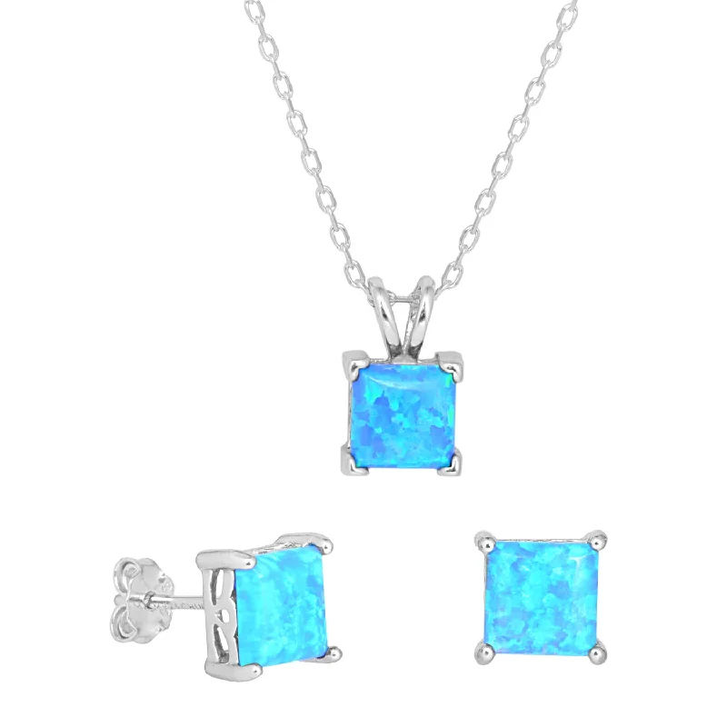 Special Deals On Handcrafted And Designer Jewelry Amphitrite Sterling Silver Necklace & Earring Set  with Opal Stones