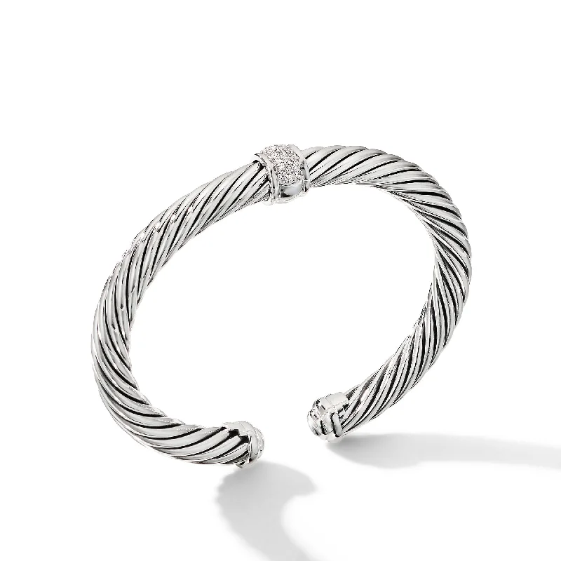 Shop Fine Jewelry With Exclusive Savings Classic Cable Station Bracelet in Sterling Silver with Pavé Diamonds\, 7mm