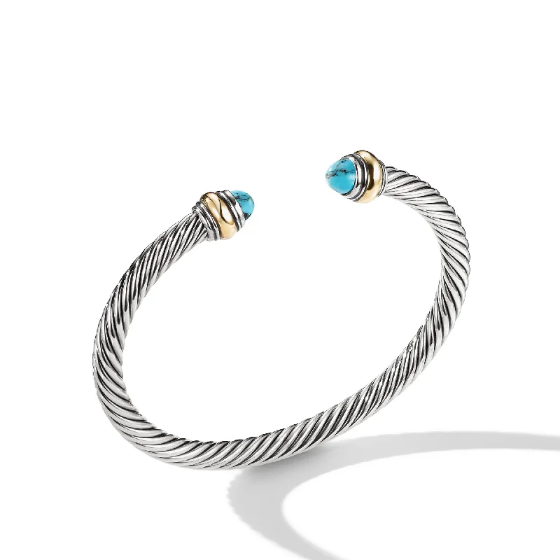 Stunning Jewelry At Even More Stunning Prices Classic Cable Bracelet in Sterling Silver with 14K Yellow Gold and Turquoise\, 5mm