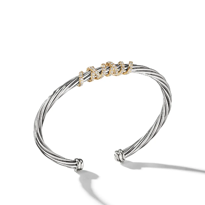 Personalized Jewelry At Special Discount Rates Helena Center Station Bracelet in Sterling Silver with 18K Yellow Gold and Diamonds\, 4mm