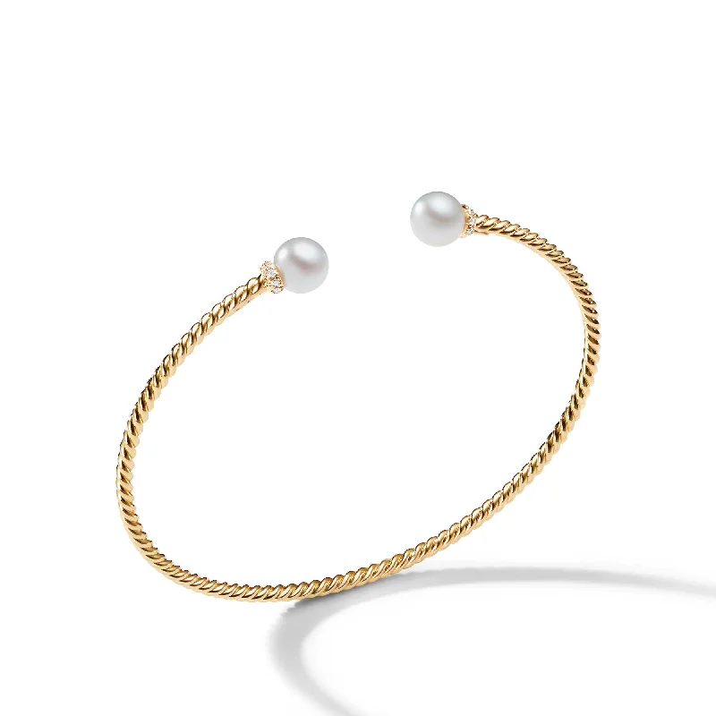 Grab Exquisite Jewelry At The Lowest Prices Solari Cablespira® Bracelet in 18K Yellow Gold with Pearls and Diamonds\, 2.6mm