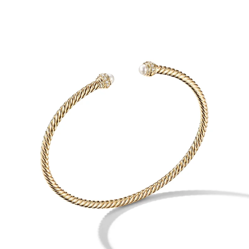 Unmissable Jewelry Clearance – Final Reductions Classic Cablespira® Bracelet in 18K Yellow Gold with Pearls and Diamonds\, 3mm