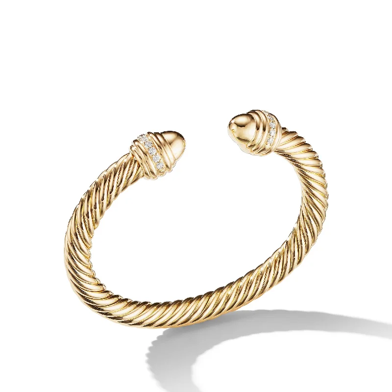 Shop Modern Jewelry Collections With Exclusive Discounts Classic Cablespira® Bracelet in 18K Yellow Gold with Gold Domes and Diamonds\, 7mm