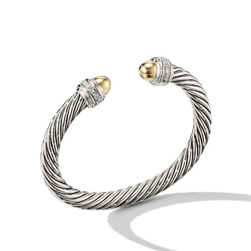 Don't Miss Out On Bestselling Jewelry At Special Prices Classic Cable Bracelet in Sterling Silver with 14K Yellow Gold Domes and Diamonds\, 7mm