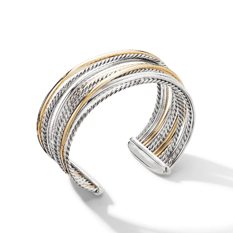 Elegant Jewelry Pieces At Unbelievable Prices Crossover Cuff Bracelet in Sterling Silver with 18K Yellow Gold\, 27.5mm