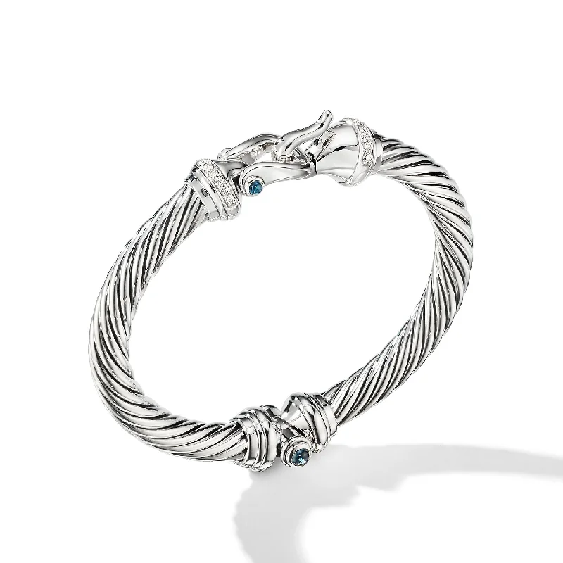 Premium Jewelry At Promotional Prices – Shine Today Buckle Classic Cable Bracelet in Sterling Silver with Hampton Blue Topaz and Diamonds\, 7mm