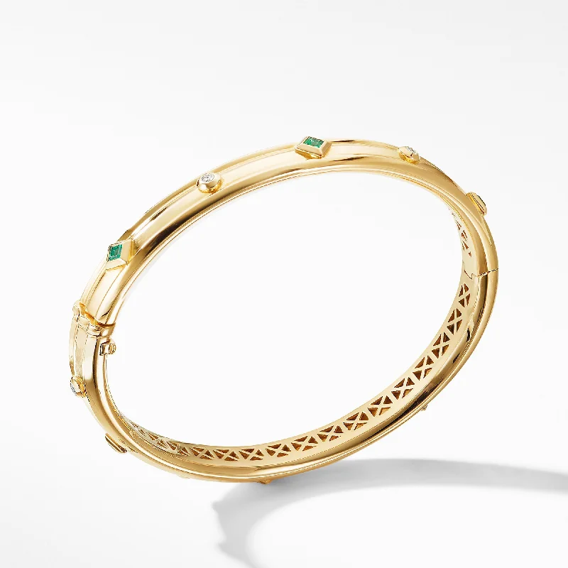 Fashion-Forward Jewelry At Incredible Prices Modern Renaissance Bangle Bracelet in 18K Yellow Gold with Emeralds and Diamonds\, 8mm