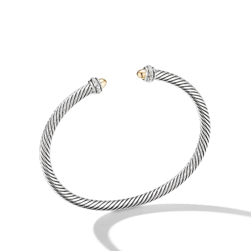 Premium Jewelry Now Available At Special Discounts Classic Cable Bracelet in Sterling Silver with 18K Yellow Gold Domes and Diamonds\, 4mm