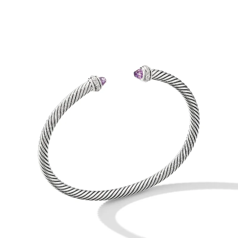 Seasonal Jewelry Deals – Elevate Your Style Classic Cable Bracelet in Sterling Silver with Amethyst and Diamonds\, 4mm