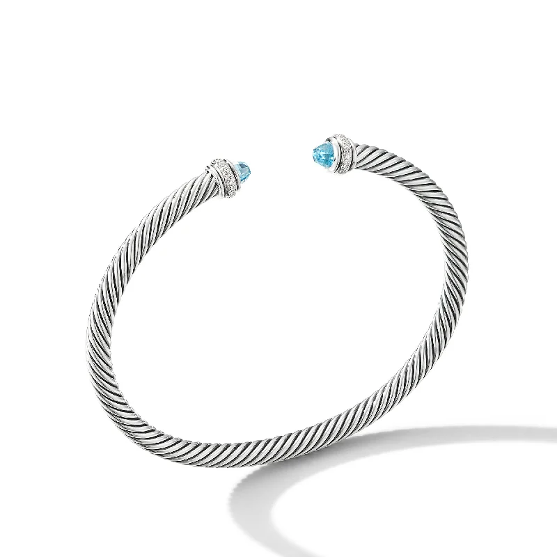 Exclusive Jewelry Offers – Sparkle For Less Classic Cable Bracelet in Sterling Silver with Blue Topaz and Diamonds\, 4mm