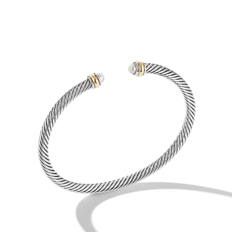 Jewelry Flash Sale – Stylish Designs At Unbeatable Rates Classic Cable Bracelet in Sterling Silver with 18K Yellow Gold and Pearls\, 4mm