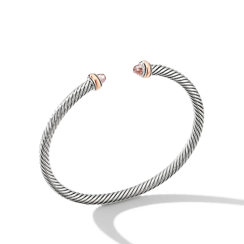 Limited-Stock Jewelry Sale – Once It's Gone, It's Gone Classic Cable Bracelet in Sterling Silver with 18K Rose Gold and Morganite\, 4mm