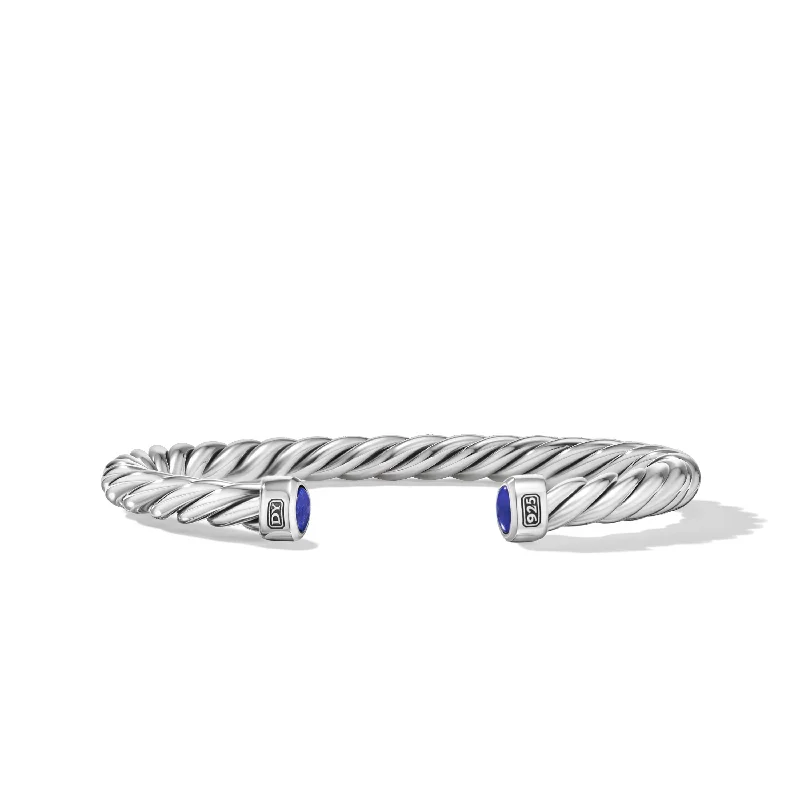 Handcrafted Beauty At Affordable Prices Cable Cuff Bracelet in Sterling Silver with Lapis\, 6mm