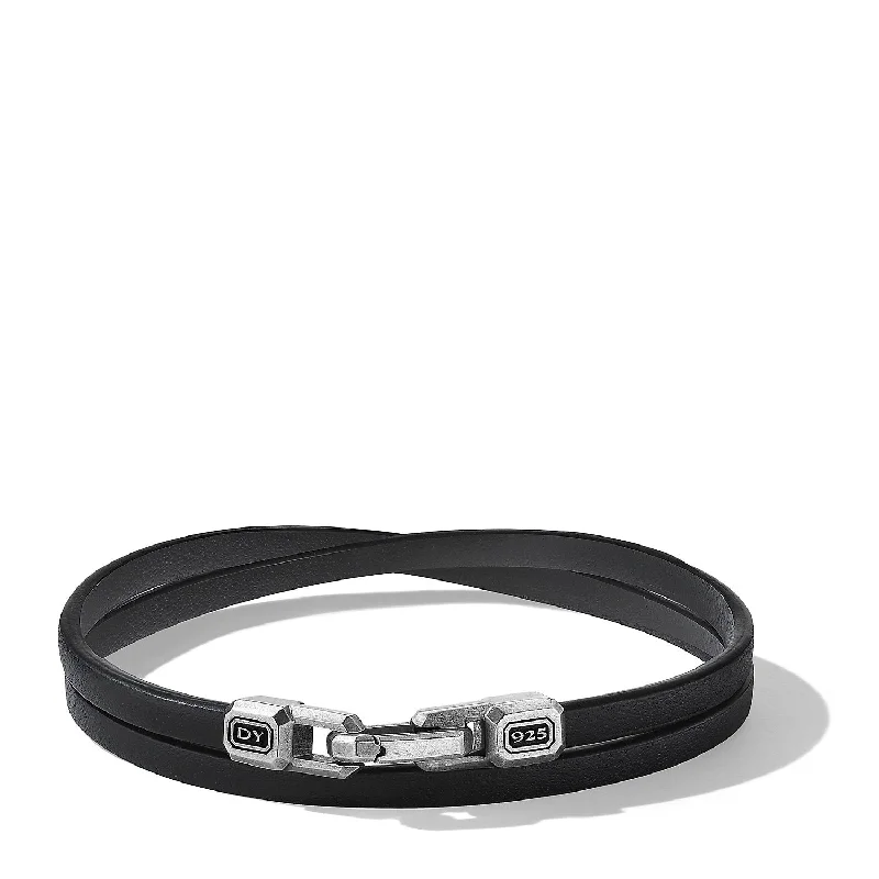 Elegant Jewelry Styles At Budget-Friendly Prices Streamline® Double Wrap Bracelet in Black Leather with Sterling Silver\, 4mm