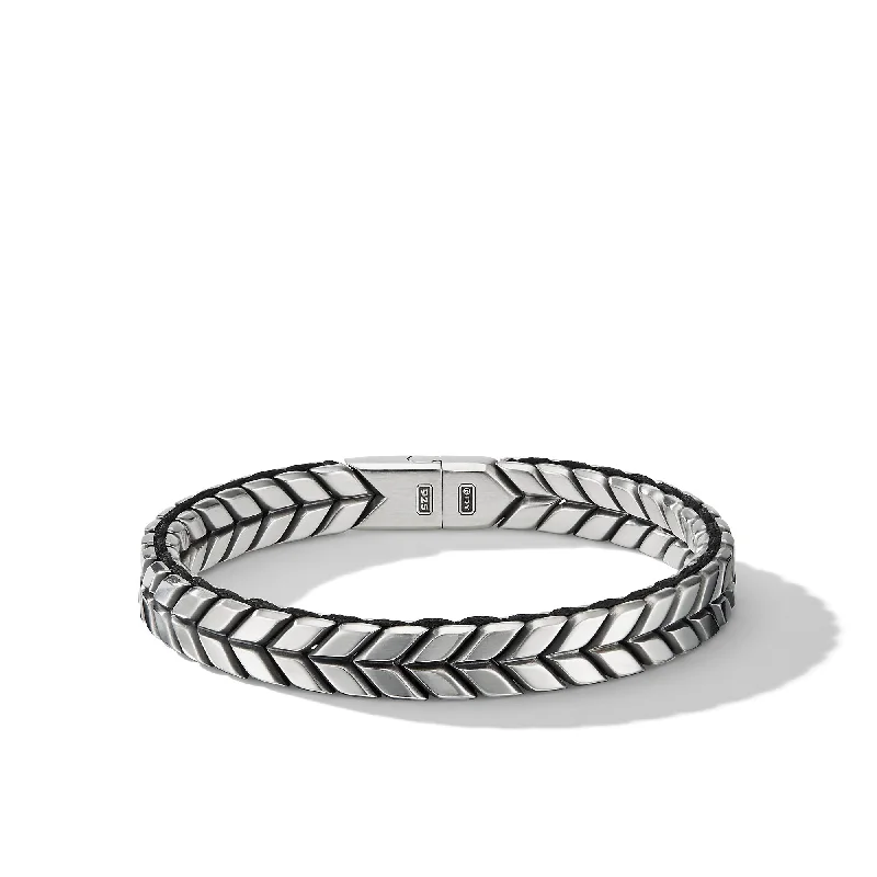 High-End Sparkle, Low-End Prices – Shop Now Chevron Woven Bracelet in Sterling Silver with Black Nylon\, 9mm