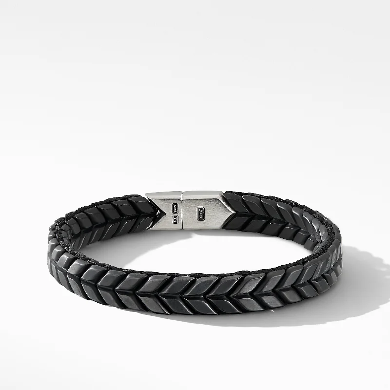 Trendy And Classic Jewelry Now At Reduced Prices Chevron Woven Bracelet in Black Titanium and Black Nylon\, 9mm