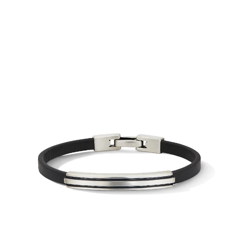 Grab Your Favorite Jewelry At The Lowest Prices Deco ID Bracelet in Black Leather with Sterling Silver\, 7mm