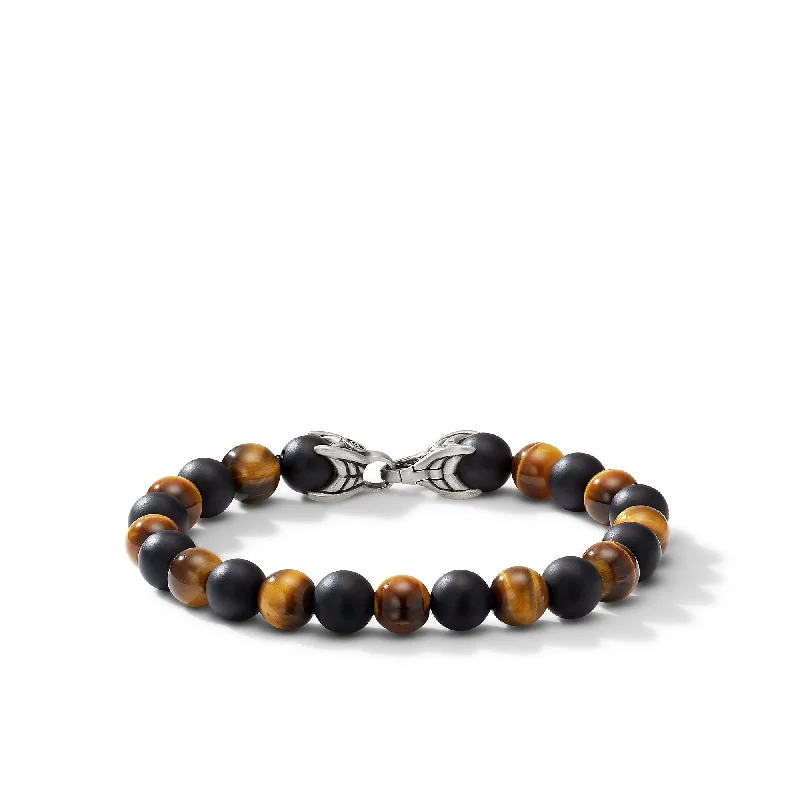 Best Jewelry Sale Prices – Limited-Time Offer Spiritual Beads Alternating Bracelet in Sterling Silver with Tigers Eye and Black Onyx\, 8mm