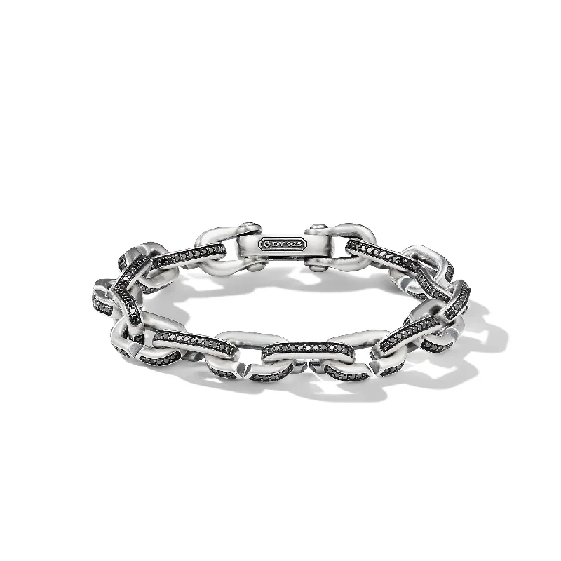 Dainty And Elegant Jewelry Now At Reduced Prices Chain Links Bracelet in Sterling Silver with Black Diamonds\, 10.3mm