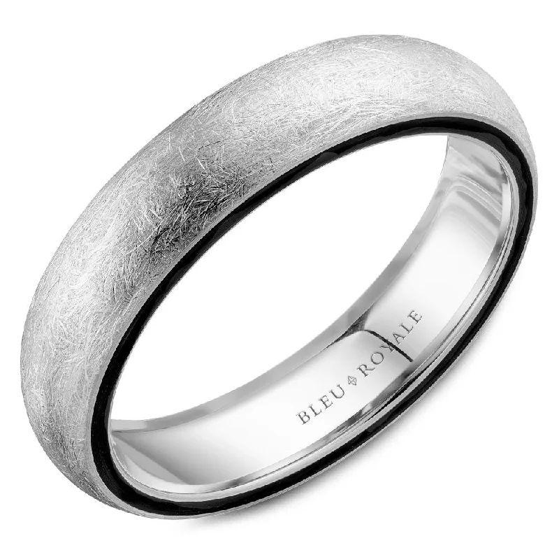 Classic And Modern Jewelry Styles On Sale Bleu Royale 5MM Diamond Brush Finish Wedding Band with Black Carbon Accent Edge RYL-063W5