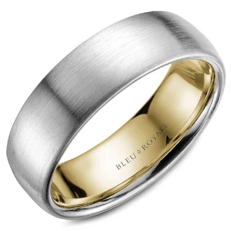 Don't Miss These Dazzling Jewelry Discounts Bleu Royale 6.5MM White Gold Wedding Band with Brushed Finish and Yellow Gold Interior RYL-017WY65