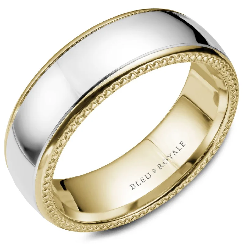 Affordable Elegance – Special Jewelry Sale Now Live Bleu Royale 6MM Yellow Gold Wedding Band with High Polish White Gold Center RYL-054WY75