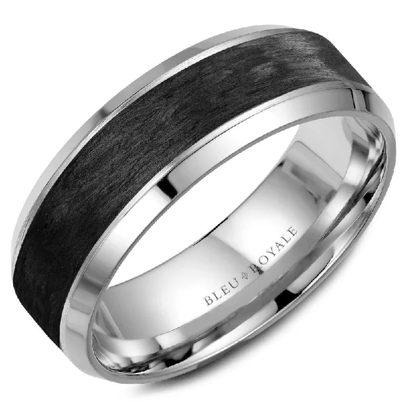 Trending Jewelry Now At Unbeatable Prices Bleu Royale 7.5MM Wedding Band with Forged Carbon Fiber Center and Beveled Edges RYL-064W75