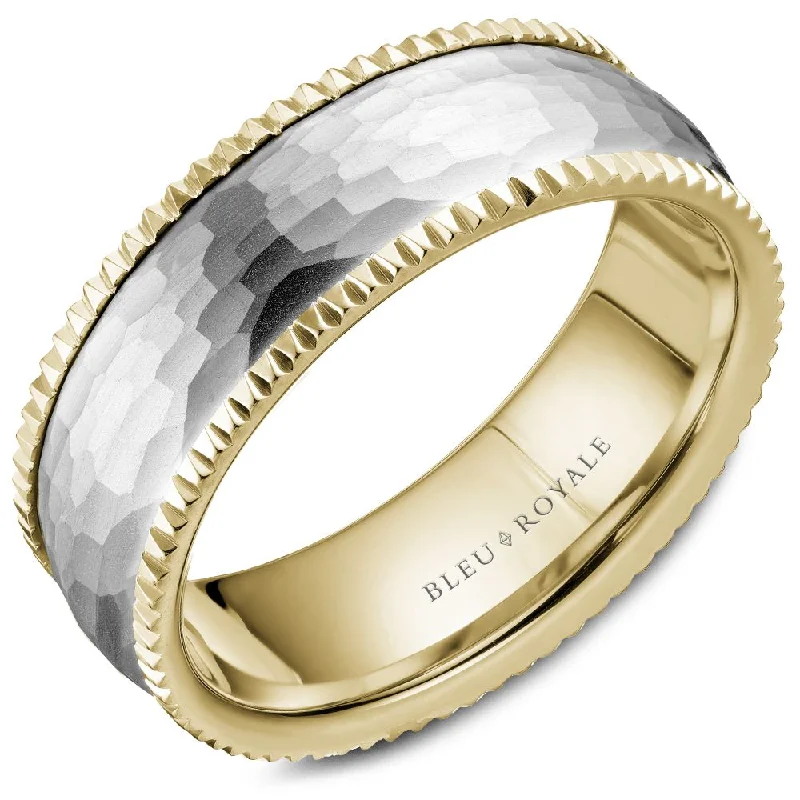 Breathtaking Jewelry At Limited-Time Savings Bleu Royale 7.5MM Yellow Gold Wedding Band with Hammered White Gold Center RYL-029WY75