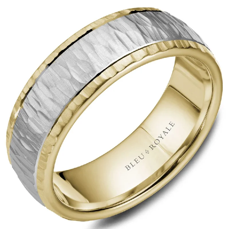 Premium Diamond Jewelry At Once-In-A-Lifetime Discounts Bleu Royale 7.5MM Yellow Gold Wedding Band with Textured White Gold Center RYL-045WY75