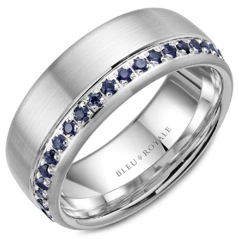 Celebrate Every Occasion With Sparkling Savings Bleu Royale 8.5MM Eternity Blue Sapphire Wedding Band with Brushed Finish RYL-015WS85