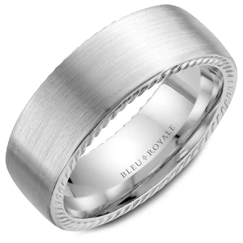 Fashion-Forward Jewelry At Exclusive Discounts Bleu Royale 8MM Brushed Wedding Band with Milgrain Detail RYL-065W8