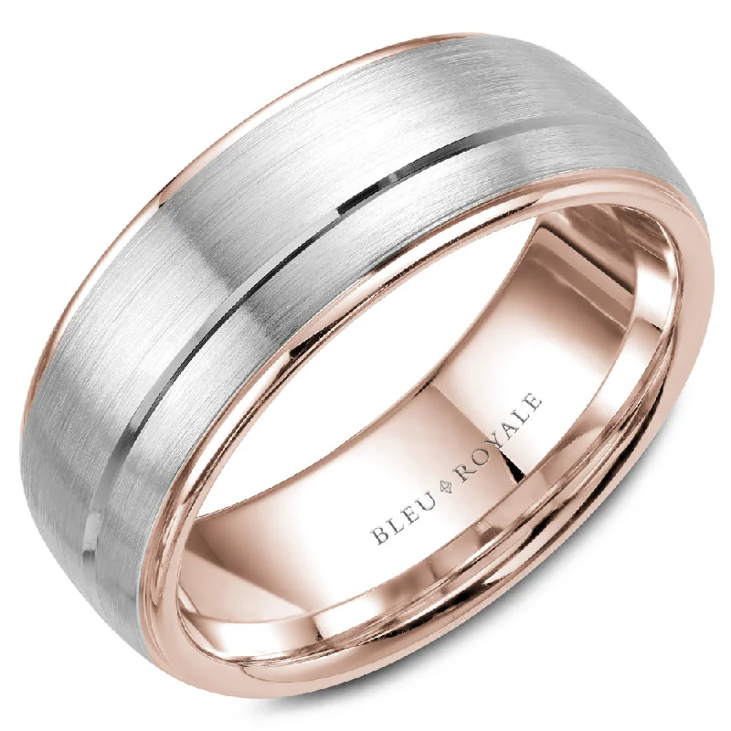 Premium Jewelry, Premium Discounts – Act Fast Bleu Royale 8.5MM Rose Gold Wedding Band with White Gold Brushed Center RYL-002WR85