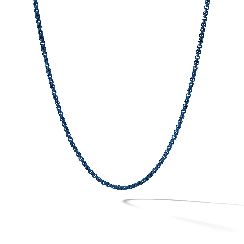 Personalized Jewelry Sale – Unique Gifts At Low Prices Box Chain Necklace in Sterling Silver with Blue Stainless Steel\, 4mm